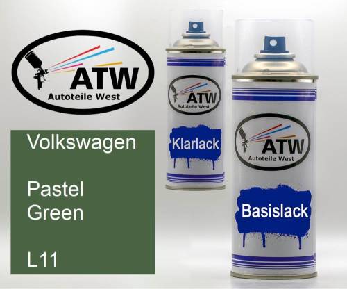 Volkswagen, Pastel Green, L11: 400ml Sprühdose + 400ml Klarlack - Set, von ATW Autoteile West.